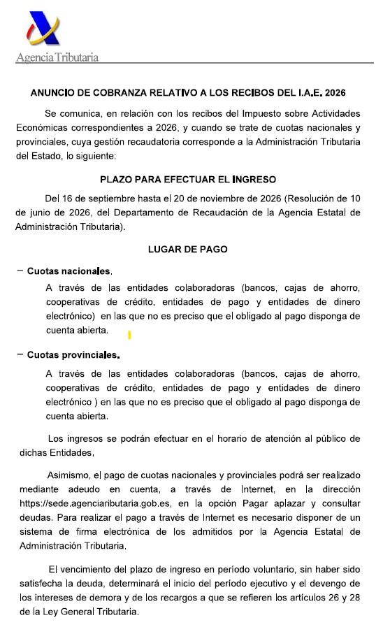ANUNCIO COBRANZA IAE 2026